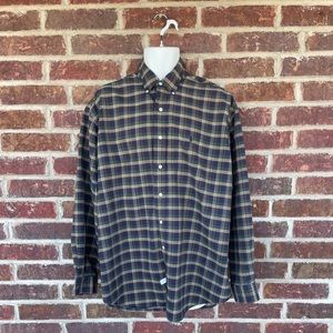 Men’s Ralph Lauren Green Tan Navy Plaid Long Sleeve Button Shirt Size XL